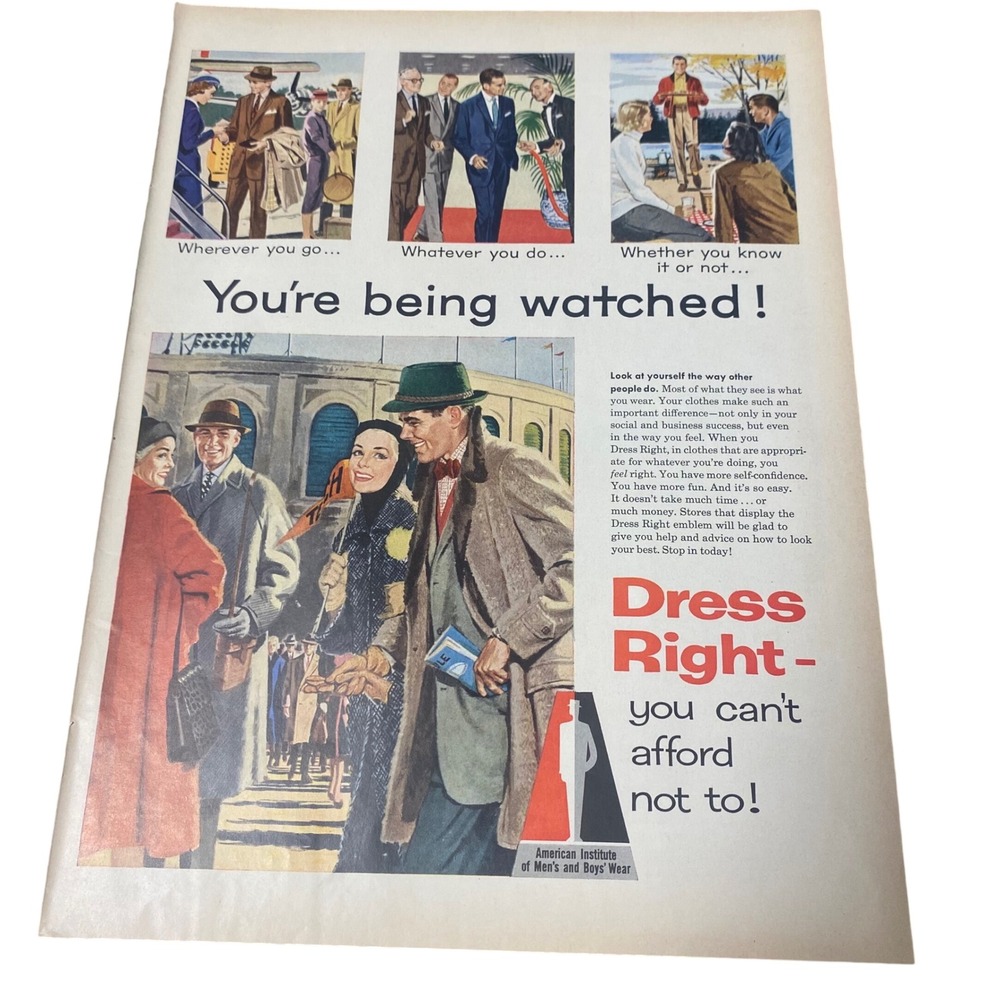 Vintage 1950s Dress Right Men Print Ad